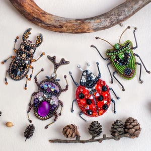 Bead Embroidery Kit: DIY Insect Brooches, Jewelry Making (Set of 4)