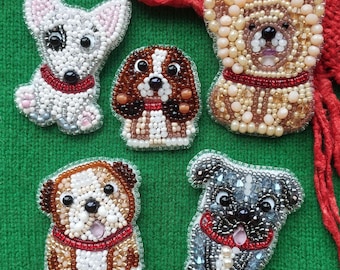 ビーズ刺繍キット ブルドッグブローチ、犬の刺繍、ビーズフレンチ