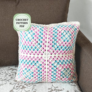 Funda de almohada cuadrada de abuela, crochet DIY para principiantes, diseño de cojín de crochet digital, patrón de descarga imprimible en PDF, regalo hecho a mano