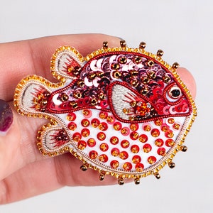 Bead Embroidery Kit Pufferfish. Seed Bead Brooch kit. DIY Craft kit. Beading Kit. Needlework beading. Handmade Jewelry Making Kit