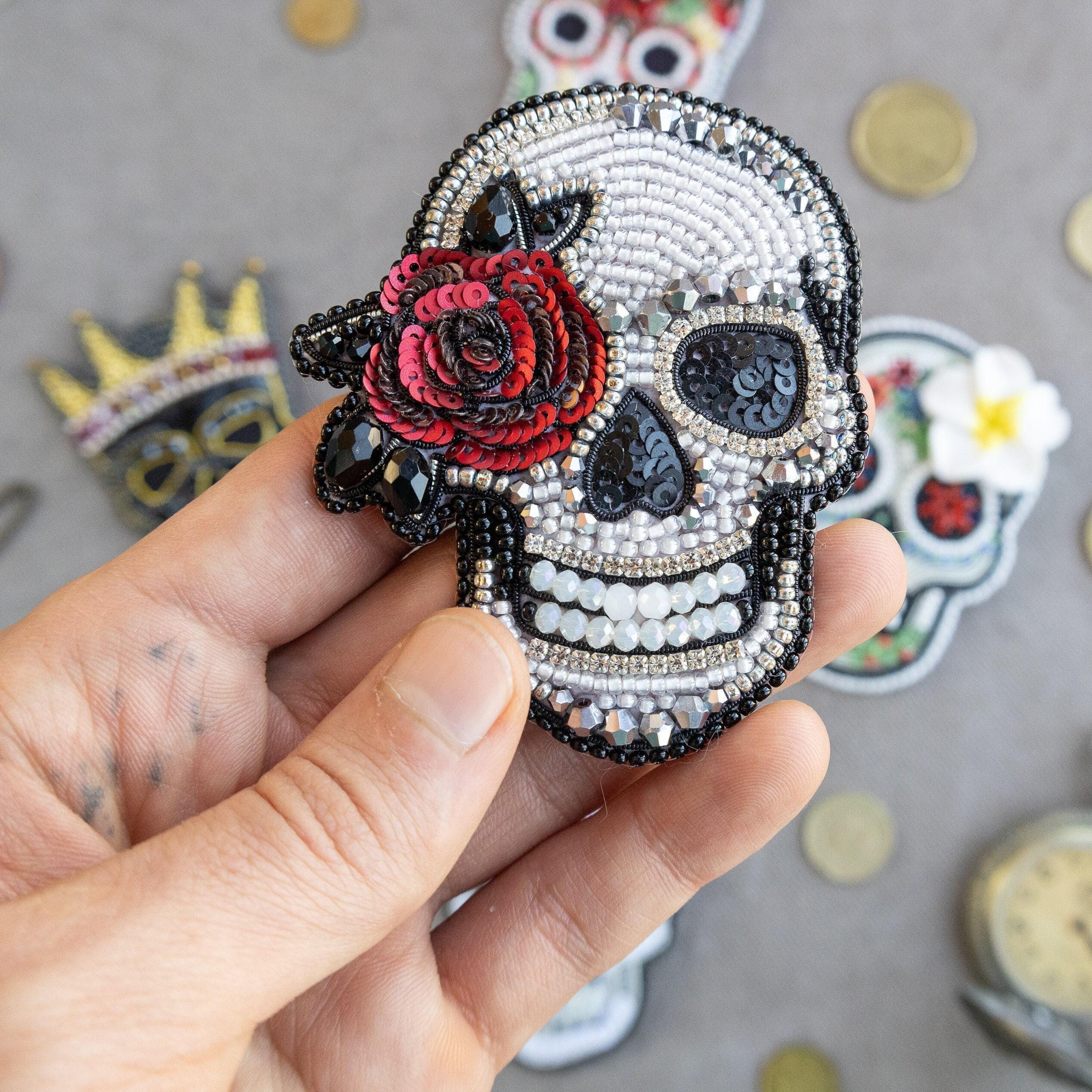 Broche Tête De Mort Crâne Avec Cristaux - Broche Argent Ancien Personnalité Unique Pour Manteau