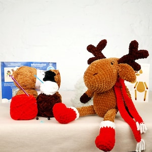 Plush Christmas Reindeer Crochet Kit for Adults, Beginner Crochet Kit, Funny Toy Amigurumi DIY Craft Kit