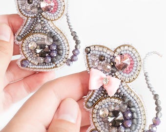 Bead Embroidery Kit: Mouse Brooch DIY Craft
