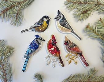Set of 5 Bird Brooch Kit: DIY Beaded Embroidery, Jewelry Making