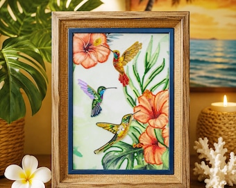 Hummingbird Bead Embroidery Kit: DIY Needlework on printed felt base