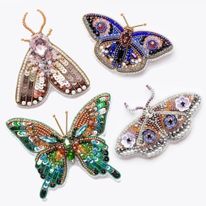 Bead Embroidery Kit - Set of 4 Butterflies, DIY Craft kits, Insect Beaded Brooches, Jewelry Making Kits for Adults, Needlework beading – adult craft kit