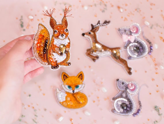 Ready to Wear Woodland Animal Brooch, Bunny Fox Deer Mouse Jewelry