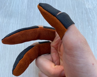 Cognac Suede Leather Finger Protectors: Wood Carving, Felting, Gardening (Set of 3)