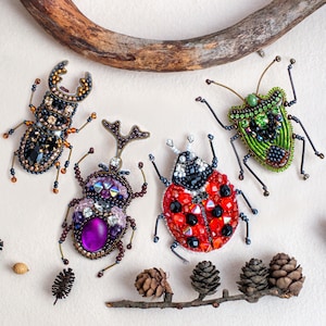 Bead Embroidery Kit - Set of 4 Bugs, DIY Craft kits, Insect Beaded Brooches, Jewelry Making Kits for Adults, Needlework beading