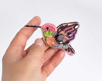 Bead Embroidery Kit Hummingbird. Seed Bead Brooch kit. DIY Craft kit. Bird Beading Kit. Needlework beading. Handmade Jewelry Making Kit