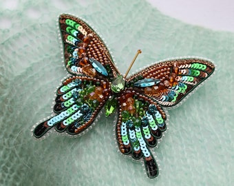 Bead Embroidery Kit Green Butterfly. Seed Bead Brooch kit. DIY Craft kit. Insect Beading kit. Needlework beading Handmade Jewelry Making Kit
