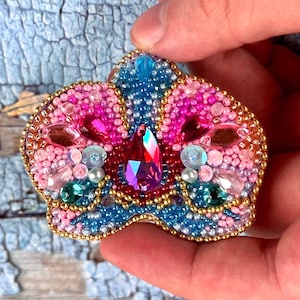 Bead Embroidery Kit: Orchid Brooch DIY Craft, Needlework Beading