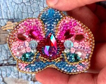 Bead Embroidery Kit: Orchid Brooch DIY Craft, Needlework Beading