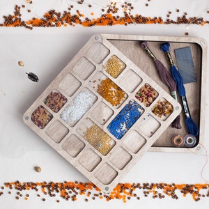 Organizzatore di perline di semi personalizzabile, scatola di legno per perline, strumenti per ricamo, magnete porta aghi, scatola con celle per riporre accessori per cucire
