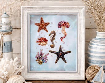 Maritime Bead Embroidery Kit: DIY Sea Life Picture Art