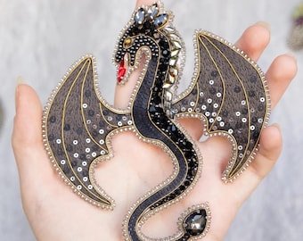Beaded Dragon Brooch Kit: DIY Seed Bead Embroidery Fantasy Jewelry (12x12cm)
