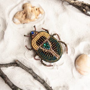 Scarab Beetle Brooch Kit: DIY Seed Bead Embroidery, Jewelry Making