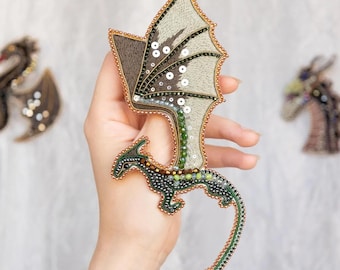 Dragon Bead Brooch Kit: DIY Embroidery Pendant Jewelry Making Supplies