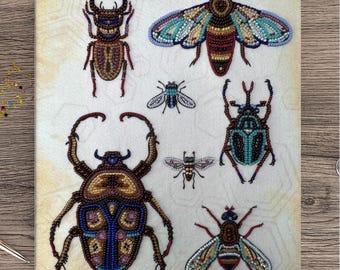 Bugs Bead embroidery kit. DIY craft kit - beadwork on canvas. DIY home decor. Butterfly Bead Kit. Insect Beading Kit. Needlework beading