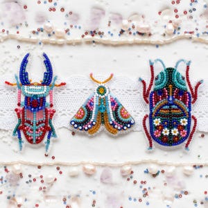 Bead Embroidery Kit - Set of 3 Beetles, DIY Craft kits, Insect Beaded Brooches, Jewelry Making Kits for Adults, Needlework beading
