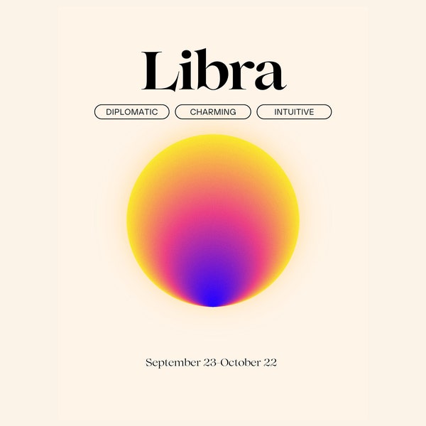 Zodiac sign | Libra wall art | Libra zodiac print| Astrology | Libra art | Zodiac wall art | Zodiac printable | Digital Print | Orange |Aura