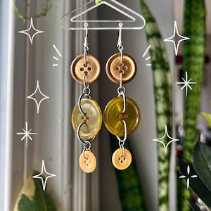 Upcycled Button Earrings - Sustainable Handmade Fashion, Reclaimed Jewelry, Boho Chic Dangle Earrings, Unique Gift, Vintage Accessories