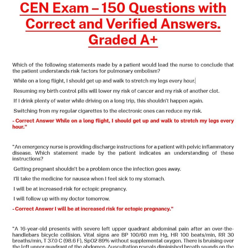 CEN Exam – 150 Questions With Correct and Verified Answers. Graded A+ ...