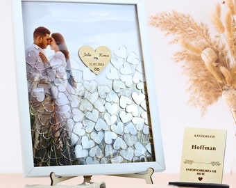 Libro de visitas de boda personalizado con 100 corazones transparentes, recuerdo de boda, anotaciones y deseos de los invitados en el marco