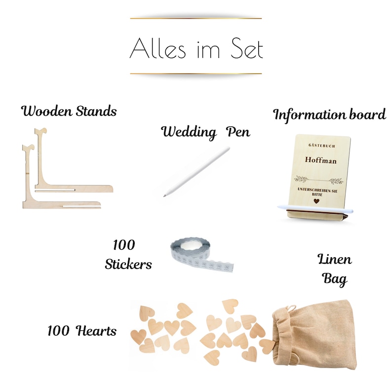 Personalisiertes Hochzeitsgästebuch Hochzeitsdekoration mit Holzherzen Hochzeitssouvenir 101 Herzen Gästebuch mit Holzelementen Bild 3