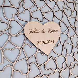 Libro de visitas de boda personalizado Decoración de boda con corazones de madera Recuerdo de boda 101 Corazones Libro de visitas con elementos de madera. imagen 2