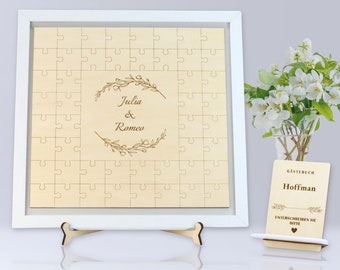 Livre d'or de mariage en bois I 48 puzzles en bois personnalisés dans un cadre I Livre d'or alternatif I Souvenir de mariage | Décoration de mariage