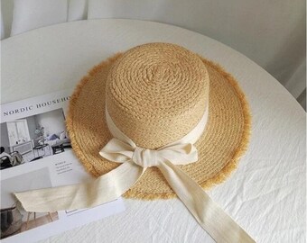 Sommer Natürliche Bast Stroh Hut Große Breite Krempe Sonnenhut Hüte für Frauen Panama Damen Reise Urlaub Beige Strand Floppy Hut