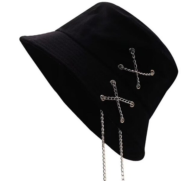 Einzigartige Baumwolle Eimer Hut Kreuz Kette Fisherman Hut Unisex Hip Hop Cap Gross Panama Outdoor Soild Farbe Sonne Hut Für frauen Männer