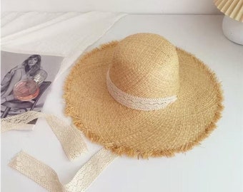 sommer Natürliche Bast Stroh Hut Große Breite Krempe Sonnenhut Hüte für Frauen Panama Damen Reise Urlaub Beige Strand floppy Hut