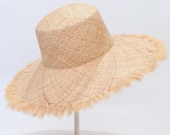 100% handgemachte Natürliche Bast Hüte Frauen Flache Top Breite Krempe Stroh Hut Strand Hut Dame Urlaub Panama Sonnenschutz Sonne hut