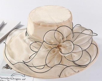 Luxus Frauen Sommer Hüte Organza Krempe Sonne Hüte Breiter Krempe Derby Hochzeit Kirche Fascinator Hüte Damen Floppy Eimer Hüte