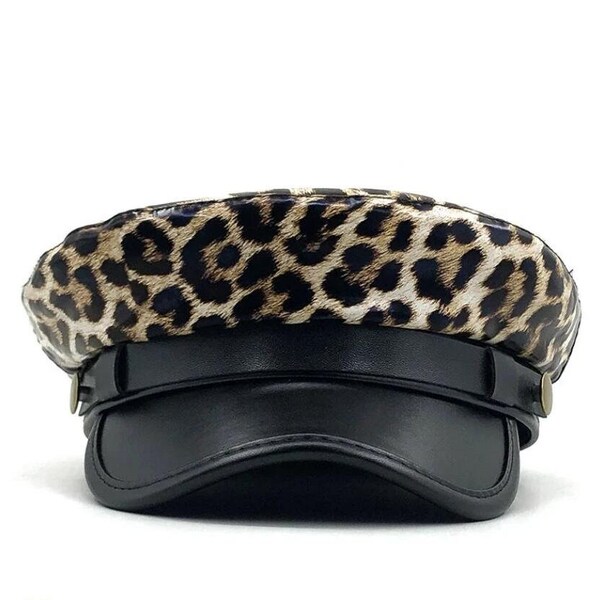 Neue herbst winter PU Baskenmütze Hüte Für Frauen Französisch Berets Weibliche leoparden-print Berets Schwarze Barette Mit Einstellbare Seil