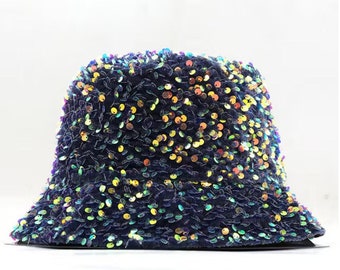 New Fashion Bucket Hat Women Pink Black White Bling Sequin Fisherman Hat Reversible Hip Hop Cap