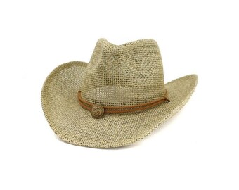 Cowboy hut mode hohl, Cowboy stroh hut für männer der sommer im freien reisestrand hut unisex einfarbig bekommt vintage hut