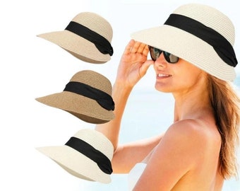 Sombrero de ala ancha para el sol para mujer, sombrero de verano plegable enrolladas, sombreros de playa flexibles, sombreros de paja para el sol, sombreros de playa para mujer