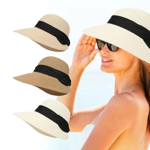 Women Wide Brim Sun Hat Summer Hat Foldable Roll Up Floppy Beach Hats Summer Straw Sun Hats Women Beach Straw Hats For Women