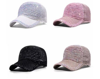 Damen Nieten Strass Netz Baseball Kappe Glänzend Atmungsaktiv Sommerhut El Snapback