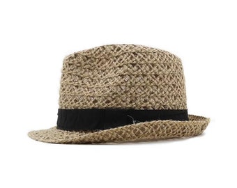 Einfache Handarbeit Frauen Sommer Bast stroh sonnenhut Boho Strand hut Sonnenhut Männer Panama Hut Gangster Cap