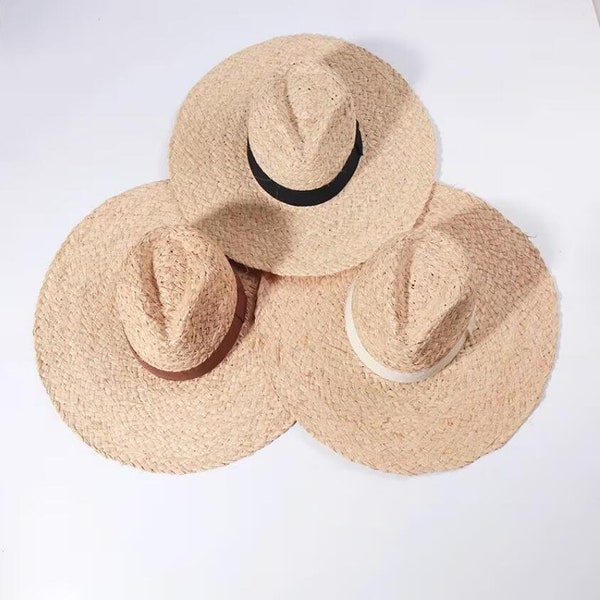 Ins mode großen krempe bast sun hüte für frauen sommer britischen top strand hüte urlaub breiter krempe fedora stroh hut