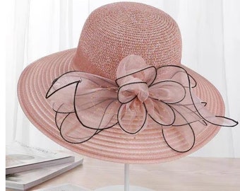 Neue Große Breite Krempe Hüte Organza Blume Sonne Hüte Damen Kentucky Derby Hochzeit Party Kleid Floppy Sommer Hüte für frauen