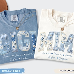 Personalized Mimi Shirt with Grandkids Names Comfort Colors Floral Patchwork Grandma Tee Custom Nana Gigi Gift Mothers Day Shirt