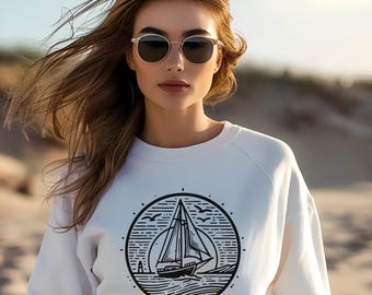 Sweatshirt nautisch zeilboot, geborduurde oceaantrui