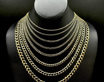 10K Real SOLID Gold Cuban Curb Link Chain, 2mm-5.8mm SOLID Cuban Curb Chain,10K SOLID Gold Chain Necklace Man and Woman,10K Heavy Chain