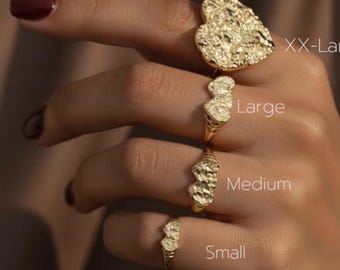 10K Solid Gold Double Heart Nugget Ring, Real Gold Heart Ring for Women & Girls, Love Gold Ring, Multiple Sizes Available,