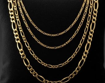 14K Yellow Gold Figaro Chain Necklace, 2mm - 7.5mm 16" - 26" Inch, 14k Thick Link Chain, Real 14k Gold Chain, Gold Figaro Chain, Men Women